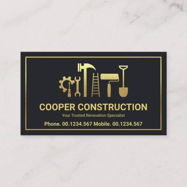 Carte De Visite Gold Handyman Outils Lettre C Logo, Entrepreneur  (Devant)