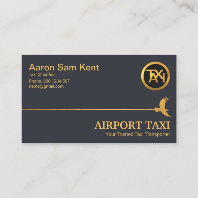Carte De Visite Gold Hawk Sky Line Elegant Blue Airport Taxi (Devant)