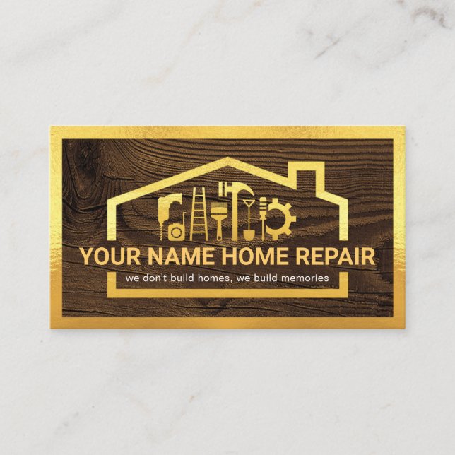 Carte De Visite Gold Home Handyman Tools Frame On Wood (Devant)