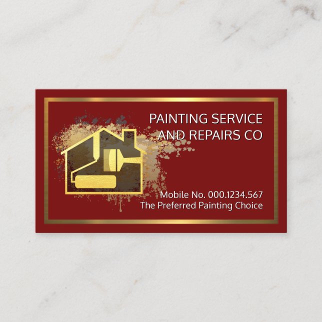 Carte De Visite Gold Home Paint Brush On Paint Splatter (Devant)