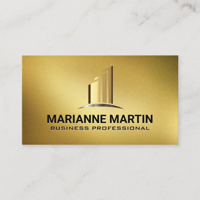 Carte De Visite Gold Immobilier bâtiments | Texture or (Devant)