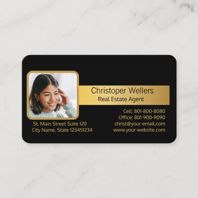 Carte De Visite Gold Key Real Estate Agent Ajouter une photo noir (Devant)