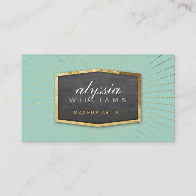 Carte De Visite GOLD LOGO art déco élégant sunburst gris menthe (Devant)