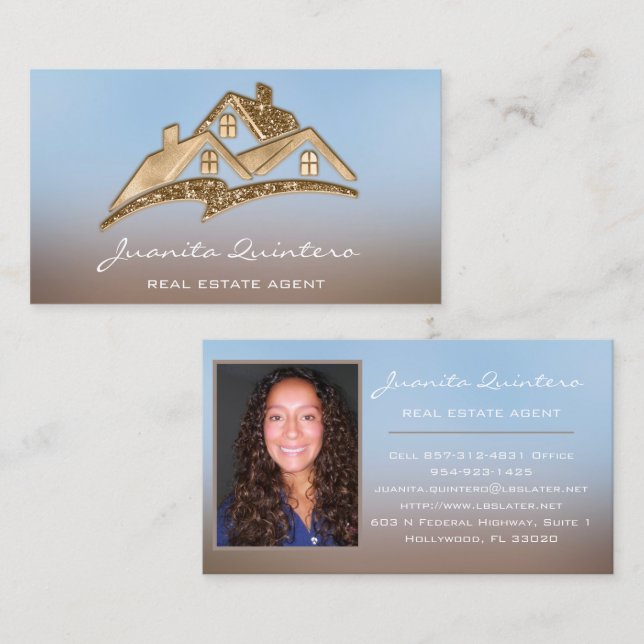Carte De Visite Gold Logo Maison agent immobilier professionnel (Devant / Derrière)