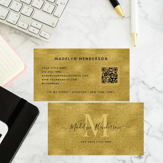 Carte De Visite Gold Luxury QR Code Moderne Monogramme Professionn (Créateur téléchargé)