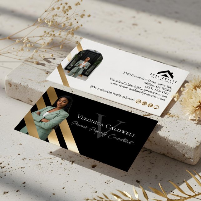 Carte De Visite Gold Luxury Real Estate Agent Photo Monogram Luxe (Gold Luxury Real Estate Agent Photo Monogram Luxe Business Card)