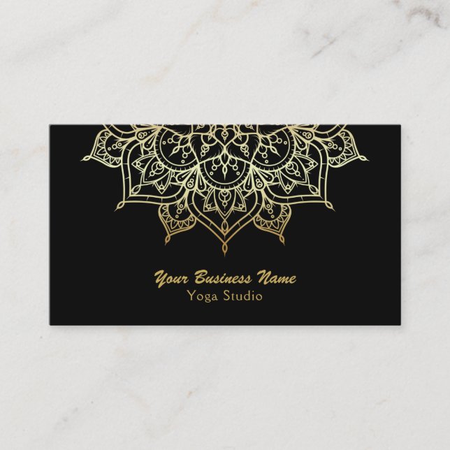 Carte De Visite Gold Mandala Black Elegant Chic Modern Yoga Studio (Devant)