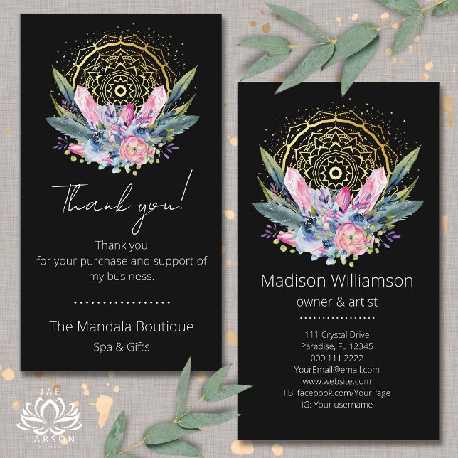 Carte De Visite Gold Mandala Cristaux rose Spa Merci spirituel (Créateur téléchargé)