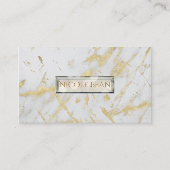 Carte De Visite Gold & Marbre blanc Glam Style moderne élégant (Devant)