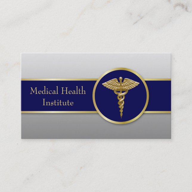 Carte De Visite Gold Médicale Professional Caduceus Blue (Devant)