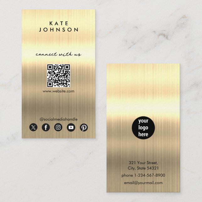 Carte De Visite Gold Metal Les Médias Sociaux Modernes Se Connecte (Devant / Derrière)