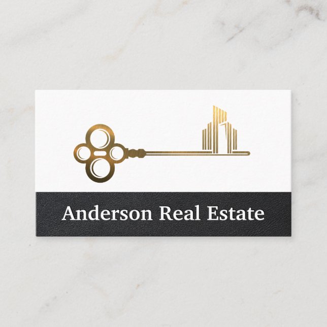 Carte De Visite Gold Metallic Key City | Immobilier (Devant)