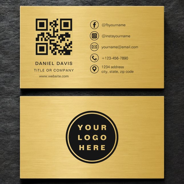 Carte De Visite Gold Metallic Professional Company Logo QR Code  (Créateur téléchargé)