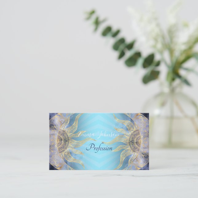 Carte De Visite Gold Moon Sun Mandala Celestial Design (Debout devant)
