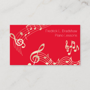 Carte De Visite Gold Music Notes sur Red