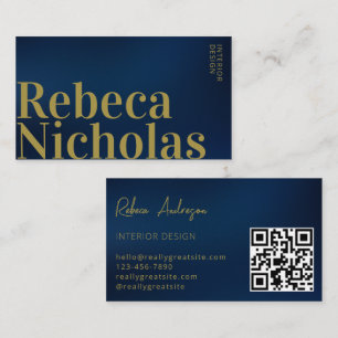 Carte De Visite Gold Navy Blue   Code qr professionnel minimaliste