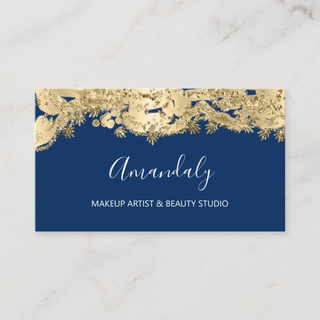 Carte De Visite Gold Parties scintillant Event Planner Stylist Blu (Devant)