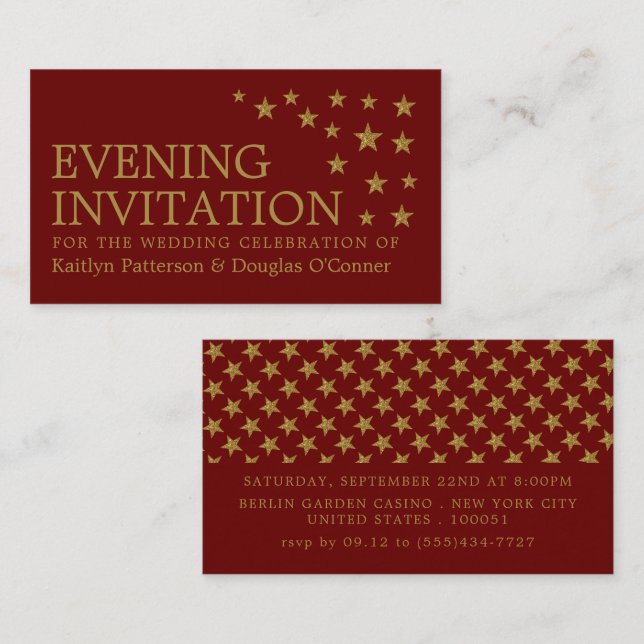 Carte De Visite Gold Parties scintillant Stars, Evénement du soir  (Devant / Derrière)