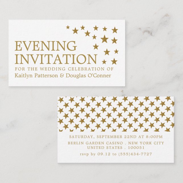 Carte De Visite Gold Parties scintillant Stars, Evénement du soir  (Devant / Derrière)