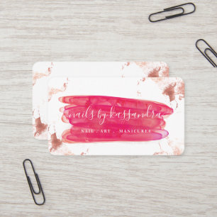 Carte De Visite Gold & Pink Clou Polonais Brush Strot & Script Nom