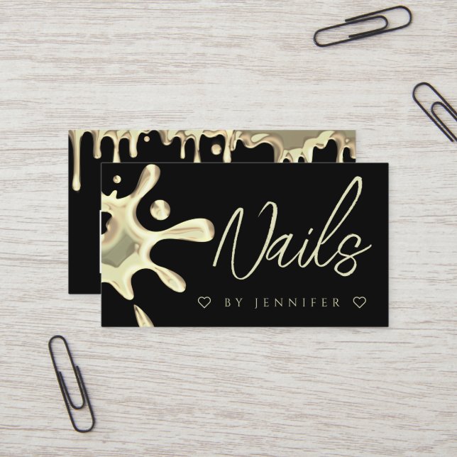 Carte De Visite Gold Polonais Splash Drivers Nails QR Code noir (Devant/Arrière en situation)