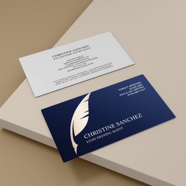 Carte De Visite Gold Quill Pen Bleu PUBLIC NOTAIRE AGENT DE CHANGE (Créateur téléchargé)