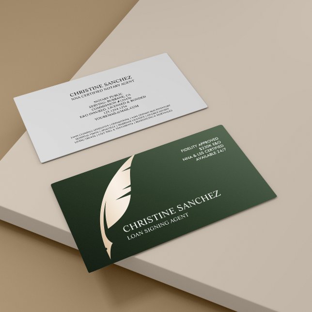 Carte De Visite Gold Quill Pen VERT NOTARIAT PUBLIC AGENT DE CHANT (Créateur téléchargé)