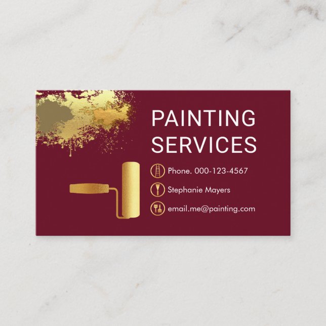 Carte De Visite Gold Roller Brush On Paint Splatter Painter (Devant)