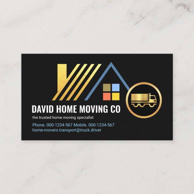 Carte De Visite Gold Rooftop Home Moved By Truck (Devant)