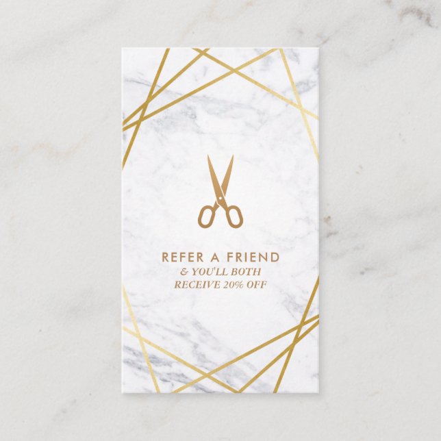 Carte De Visite Gold Scissors Marble HairStylist Référence vertica (Devant)