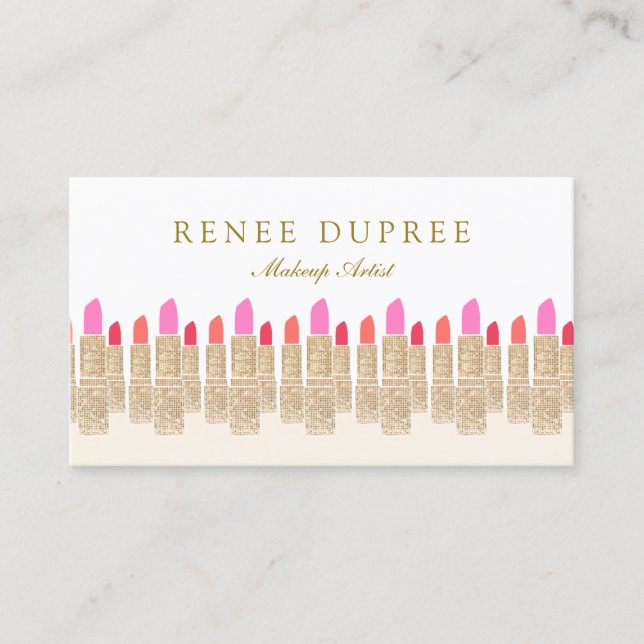 Carte De Visite Gold Sequin Lipstick Maquillage Artiste Beauté Sal (Devant)
