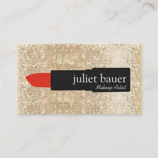 Carte De Visite Gold Sequin Maquillage Artiste Lipstick Logo Beaut (Devant)
