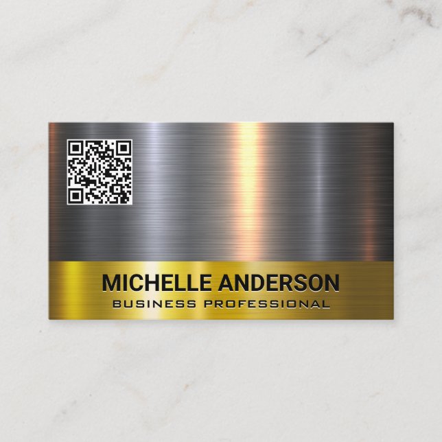 Carte De Visite Gold Silver Metallic Shine Trim QR Code (Devant)