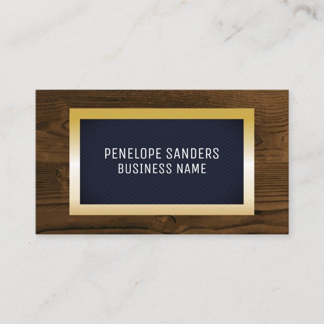 Carte De Visite Gold Speckled | Découpe en bois métallique bleu fo (Devant)
