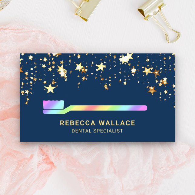 Carte De Visite Gold Stars Confetti Rainbow Toothbrush Dentist (Créateur téléchargé)