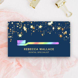 Carte De Visite Gold Stars Confetti Rainbow Toothbrush Dentiste