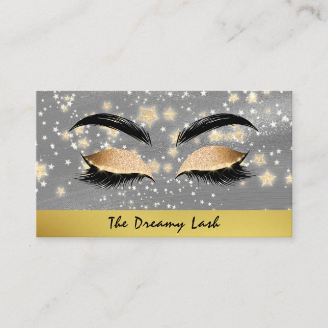 Carte De Visite *~* Gold Stars Lashes Brows Extensions Girly (Devant)