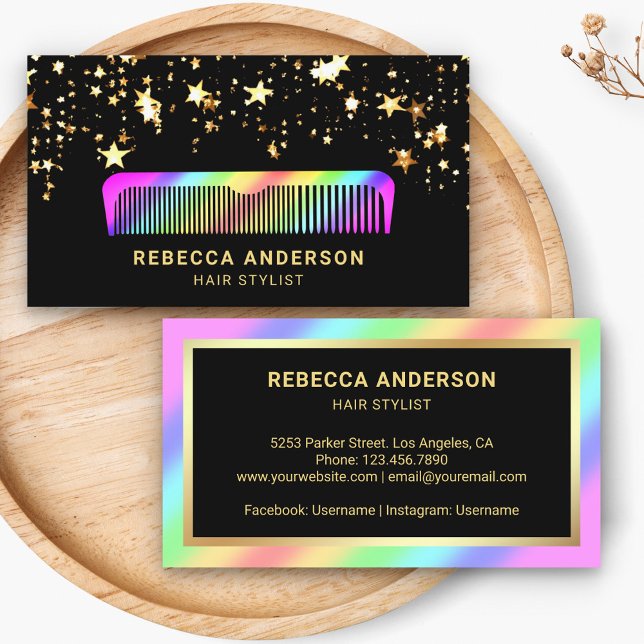 Carte De Visite Gold Styliste Confetti Rainbow Comb (Créateur téléchargé)
