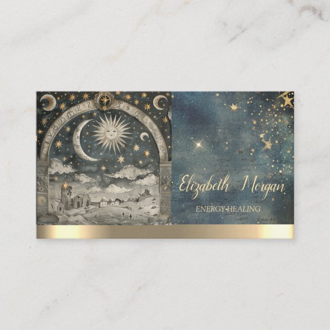 Carte De Visite Gold Sun Watercolor Energy Healing (Devant)