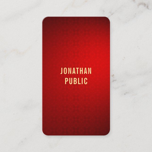 Carte De Visite Gold Text Modèle Professional Elegant Red Damask (Devant)