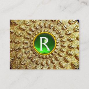Carte De Visite GOLD THRACIE DISK MONOGRAM Green Emerald Gem
