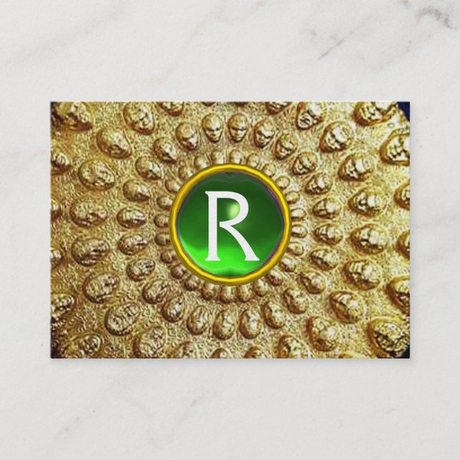Carte De Visite GOLD THRACIE DISK MONOGRAM Green Emerald Gem (Devant)