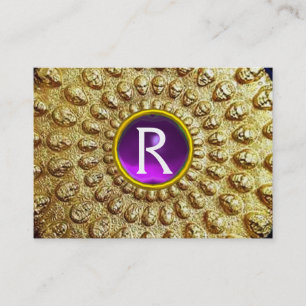 Carte De Visite GOLD THRACIEN DISQUE MONOGRAM Purple Amethyst Gem