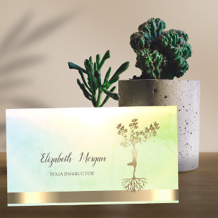 Carte De Visite Gold Tree Femmes Silhouette Green Yoga Instructeur