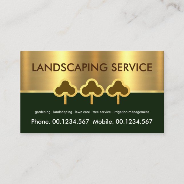 Carte De Visite Gold Tree Line Green Lawn Care (Devant)