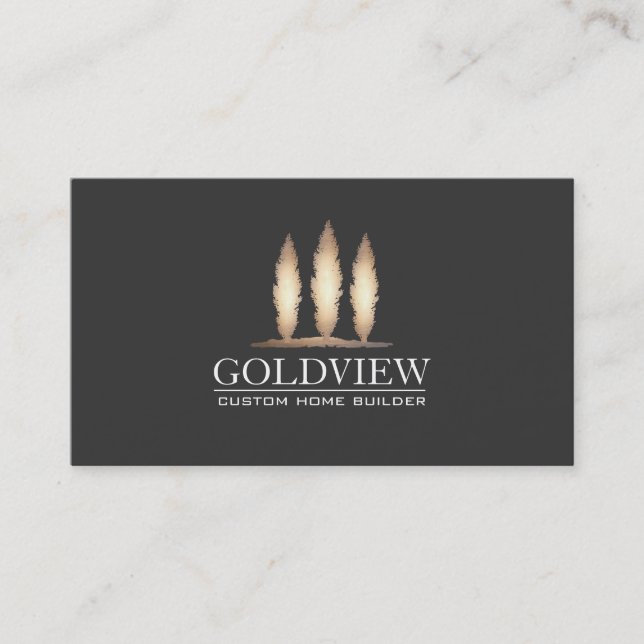 Carte De Visite Gold Tree Logo Contractant Contractant Élégant Noi (Devant)