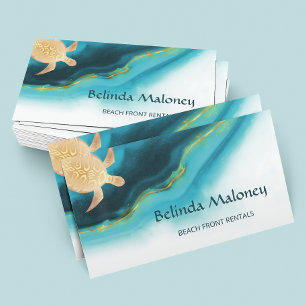 Carte De Visite Gold Turtle Turquoise Ink Beach Location avant