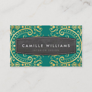 Carte De Visite GOLD vintage élégant filigree classe vert émeraude