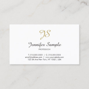 Carte De Visite Gold White Calligraphie Monogramme Design chic ten