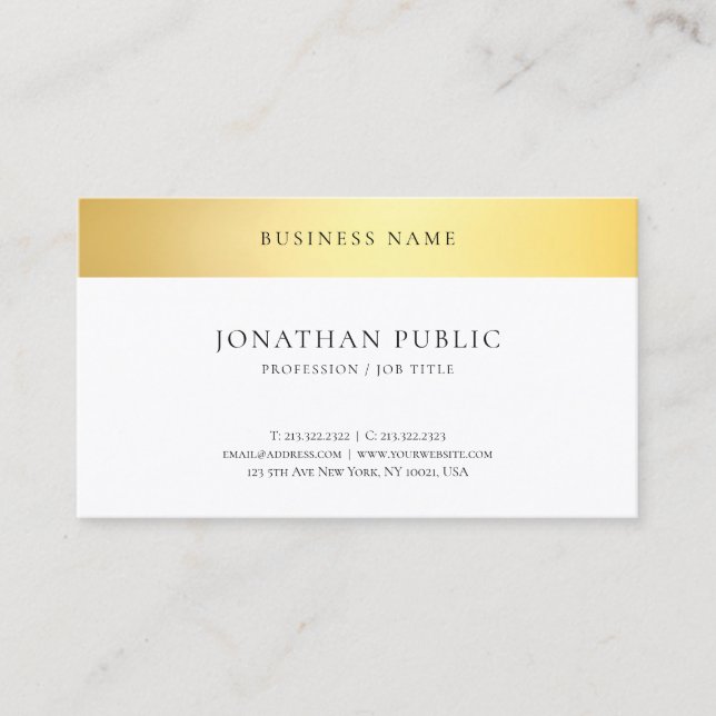 Carte De Visite Gold White Elegant Simple Modèle Professionnel (Devant)